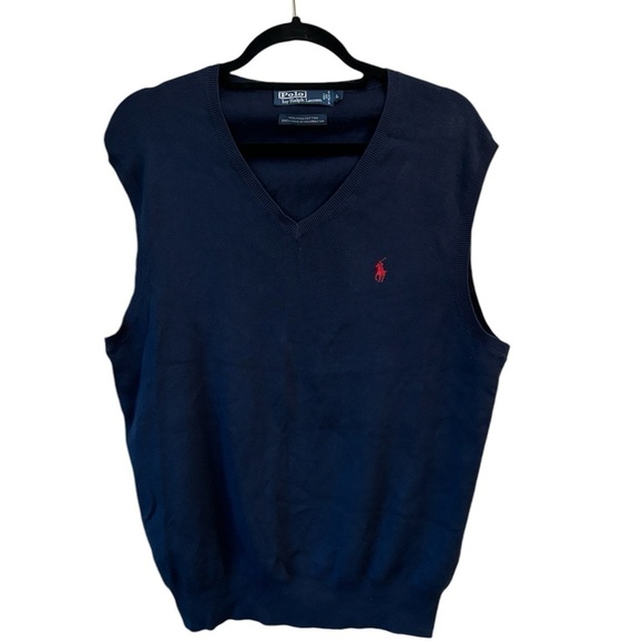 Polo by Ralph Lauren Sweater Vest Slimmer Fit Navy Pima Cotton Men's Size L - Picture 1 of 7